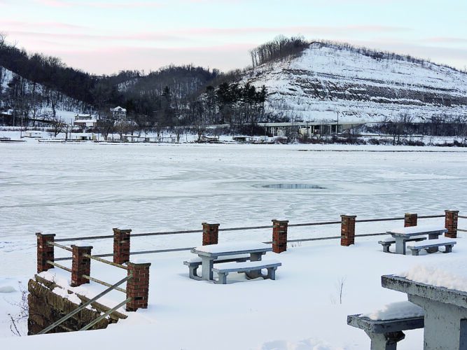 Ohio River is filled with snow and ice